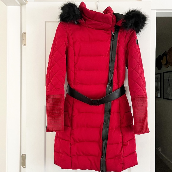 Women's Vegan Leather Parka with Removable Hood and Belt | Noize Outerwear - Picture 1 of 3